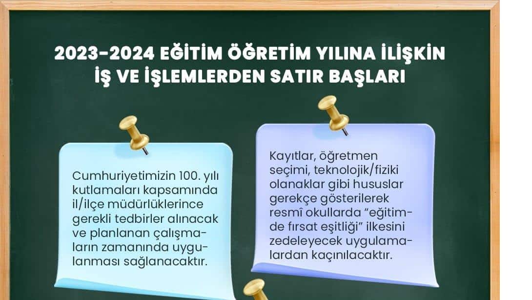 Millî Eğitim Bakanı Yusuf Tekin'in imzasıyla illere gönderilen genelge ile 2023-2024 eğitim öğretim yılına ilişkin tedbirler belirlendi.