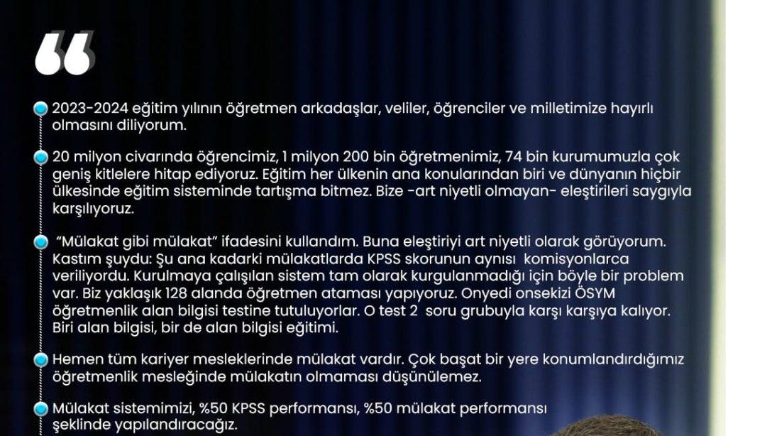 Millî Eğitim Bakanı Yusuf Tekin'in katıldığı CNN TÜRK yayınından öne çıkan başlıklar.